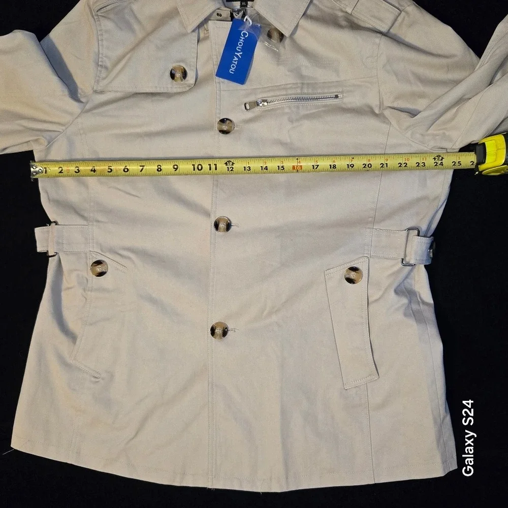 NWT ChouYatou Men's Light Tan‎ Trench Coat Sz XL Lined Pockets 100% cotton